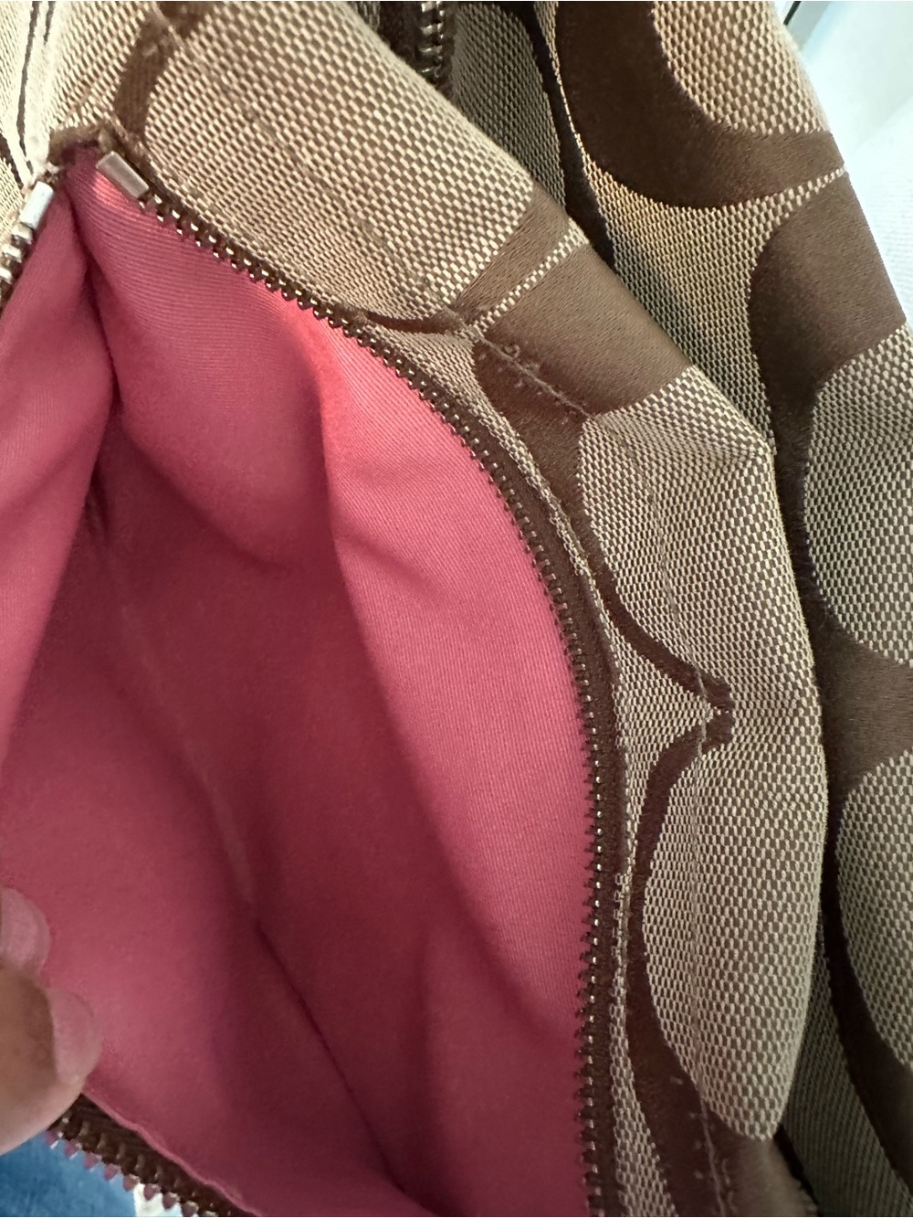 Coach Signature Jacquard Crossbody Bag Tan Brown Canvas & Leather | Pink Lining - Picture 4 of 6